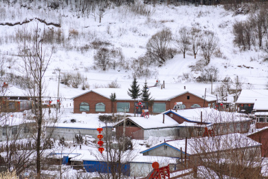中国黑龙江五常市山河屯林业局雪谷村庄景象
