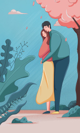 卡通男生女生拥抱情人节扁平插画