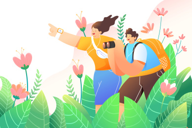 春季踏青出游矢量插画