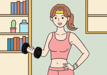 宅在家运动举哑铃矢量插画