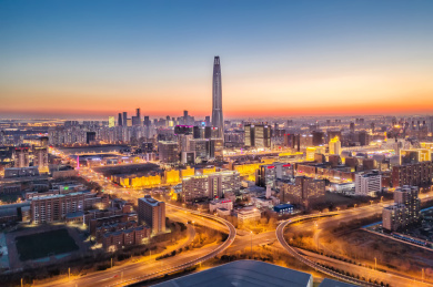 天津滨海新区夜景晚霞航拍