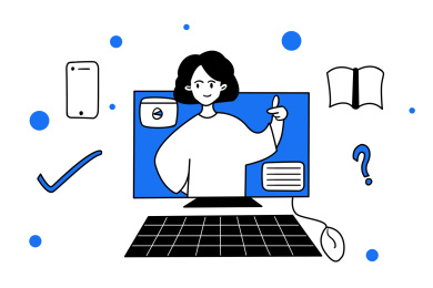 女老师远程直播教课插画配图