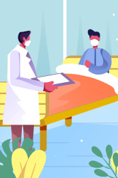 卡通戴口罩医生检查病人情况插画
