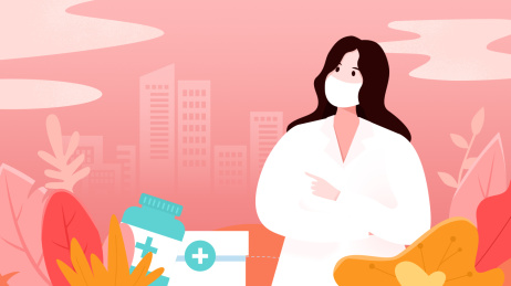 红色背景下的医务人员