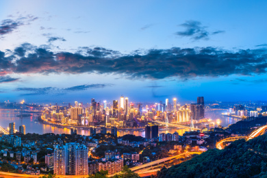 重庆日落时刻建筑景观和美丽的天空