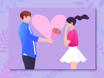情人节情侣男生向女生表白送花