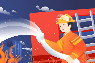 消防员灭火矢量插画