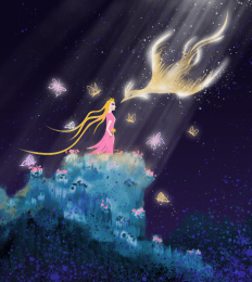 美女吻凤凰卡通故事插画