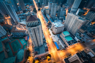 辽宁省海滨城市大连城市建筑夜景风光