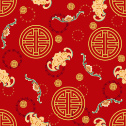 红色传统的蝙蝠纹无缝底纹图案