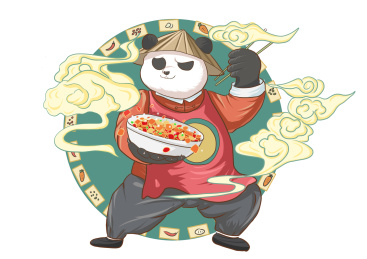 熊猫手捧四川美食