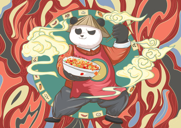 熊猫手捧四川美食