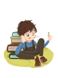 坐在草地上思考的男孩