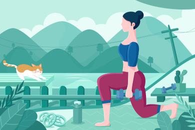 女生在户外做瑜伽锻炼