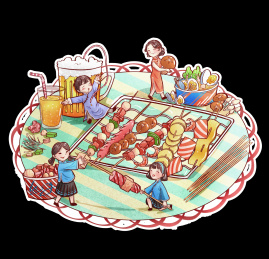 准备烧烤的小娃娃们