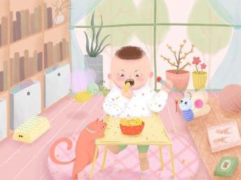 小男孩自己在家吃饭