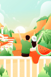 情侣夏季旅游矢量插画