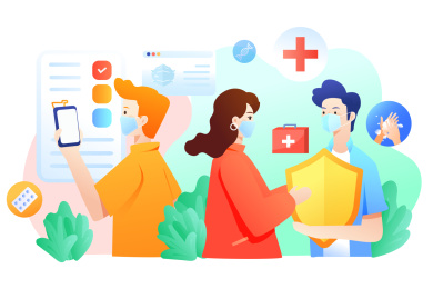 戴口罩的人购物矢量插画