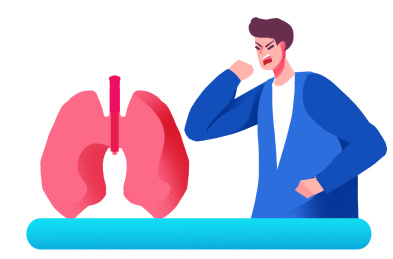  卡通手绘男子咳嗽肺炎插画