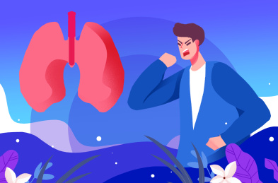  卡通手绘男子咳嗽肺炎插画