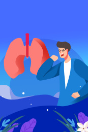  卡通手绘男子咳嗽肺炎插画