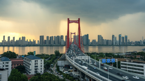 暴风雨下的武汉鹦鹉洲大桥