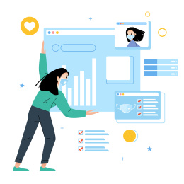 戴着口罩在家办公卡通插画