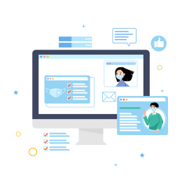 戴着口罩在家办公卡通插画