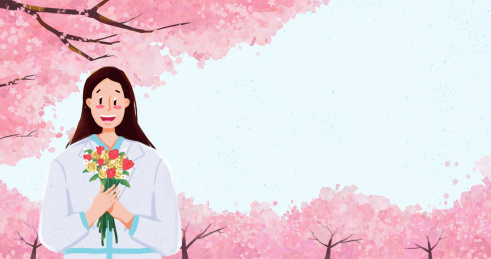 樱花树下的医护人员