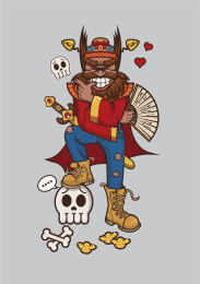 脚踩骷髅手拿折扇的钟馗矢量国潮插画