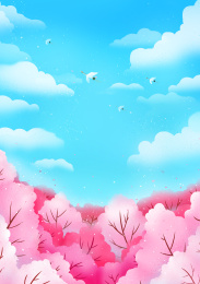 蓝天下浪漫樱花桃花梦幻背景