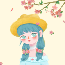 樱花树下的蓝衣女孩