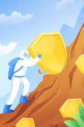 一个人推着盾牌矢量插画