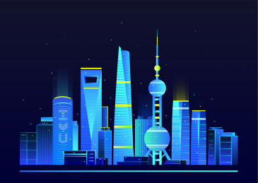 中国上海外滩建筑矢量炫彩插画