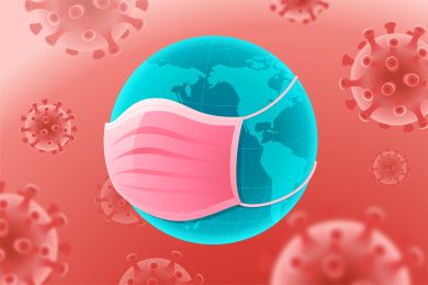 戴口罩的地球被病毒包围