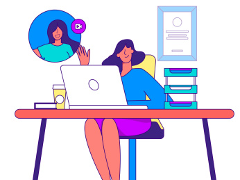 工作的女孩线条插画