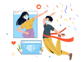 庆祝取得胜利的青年男女