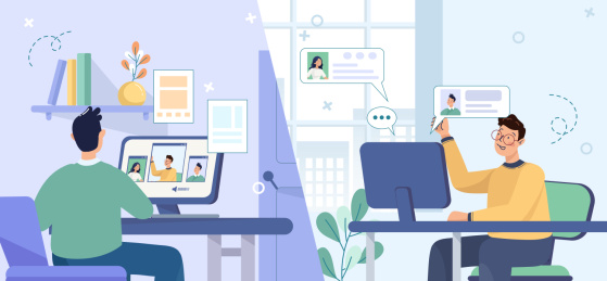 抗击疫情远程办公复工复学人物插图