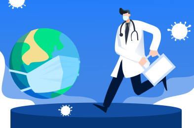 卡通手绘医生拯救疫情地球插画