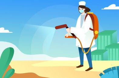 卡通手绘医护人员消毒插画