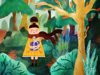 森林里听歌的小女孩