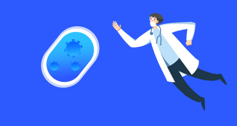 卡通手绘医护人员研究病毒疫苗插画