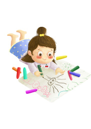 趴着画画的小姑娘