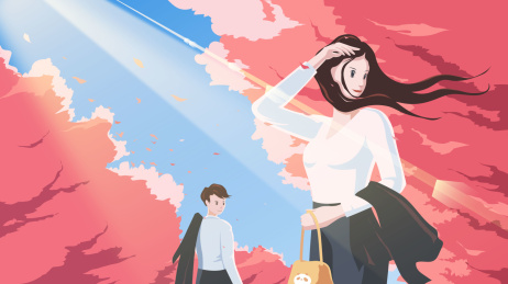 上班族走过开满樱花的路