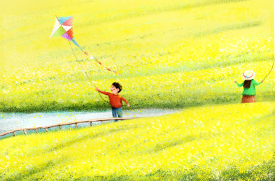 春天一起去油菜花田放风筝吧