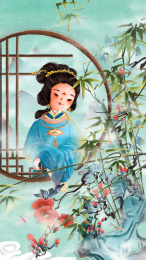 趴在窗台看花的仕女