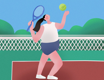 年轻女人打网球的体育运动插画