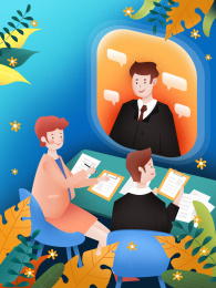 扁平风线上面试人物插画