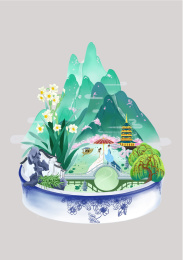 微观场景水墨中国风白素贞和许仙断桥相会