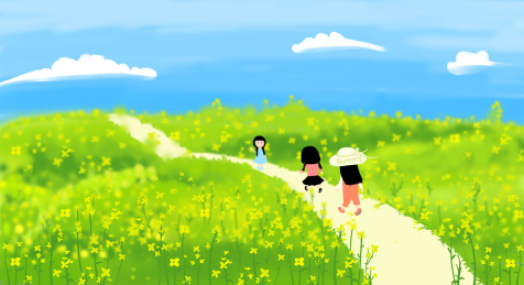 春天出去踏青的小朋友